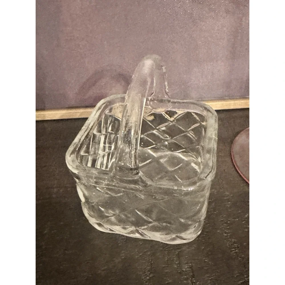 Vintage Pressed Clear Glass Woven Mini Small  Basket Easter 2